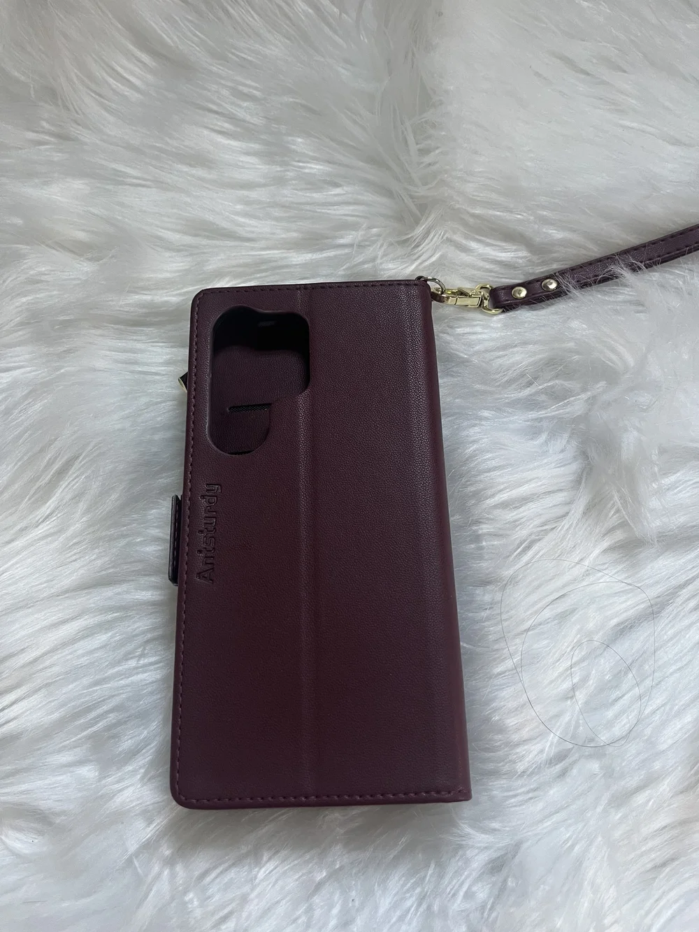 Burgundy Leather Wallet Phone Case with Wrist Strap For Galaxy S25 ULTRA.